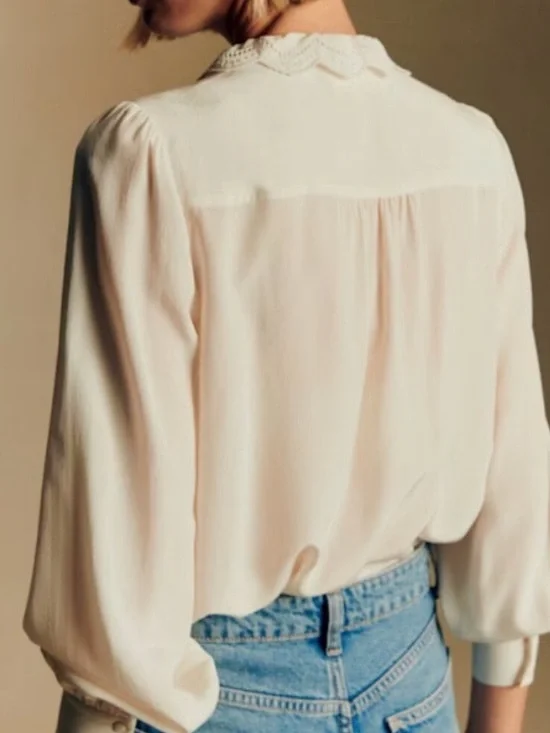 Sezane Chemise Chlo Silk Blouse NWT In Ecru Soft White - Picture 4 of 14